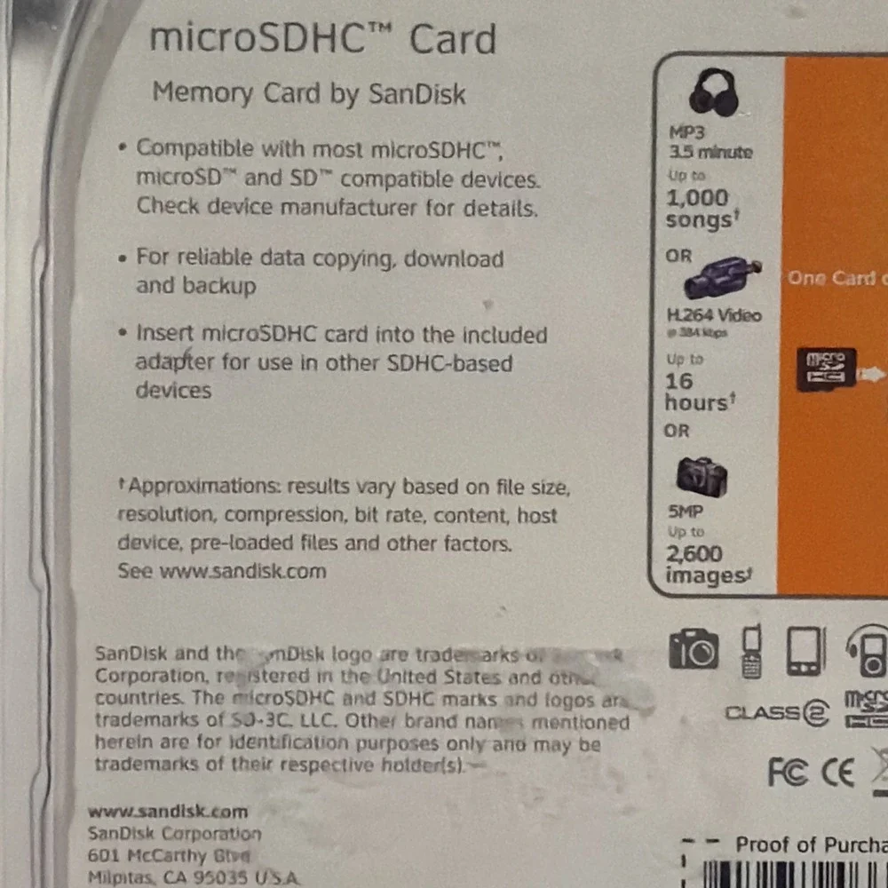 SanDisk 4GB Micro & SDHC Memory Card AT&T - New/Sealed